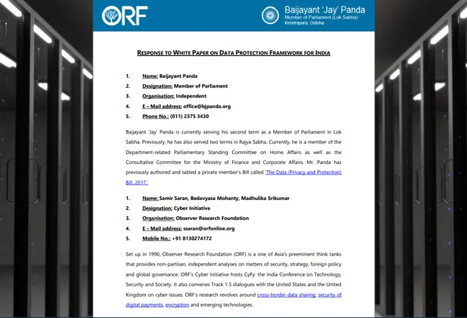 ORF and Baijayant Panda joint Response to White Paper on Data Protection Framework for India