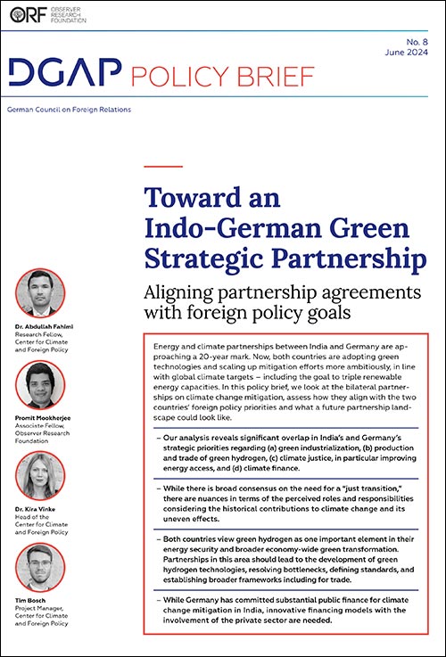 Toward an Indo-German Green Strategic Partnership: Aligning Partnership Agreements with Foreign Policy Goals