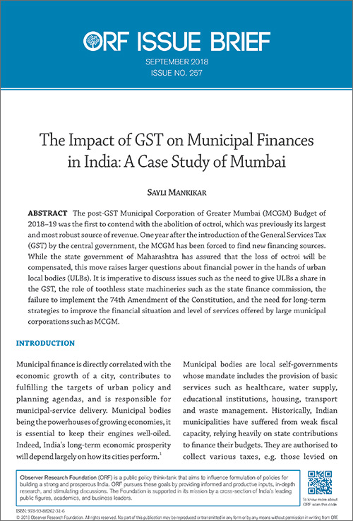The impact of GST on municipal finances in India: A case study of Mumbai  