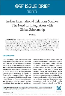 Indian International Relations Studies: The need for integration with global scholarship