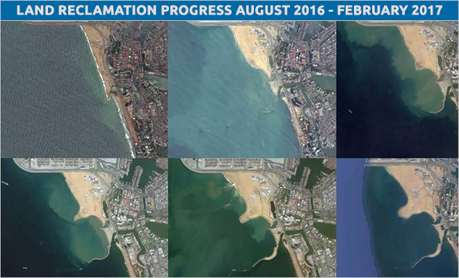 The present status of land reclamation as seen on Google Earth (GE) imagery of DOI, February 2017